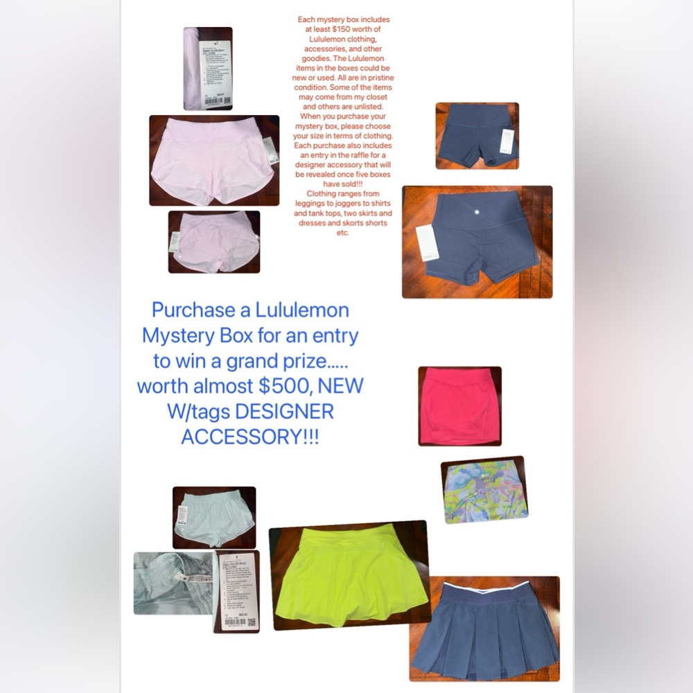 Lululemon and Other High End Items mystery box as well as GRAND GIVIE. READ BELO